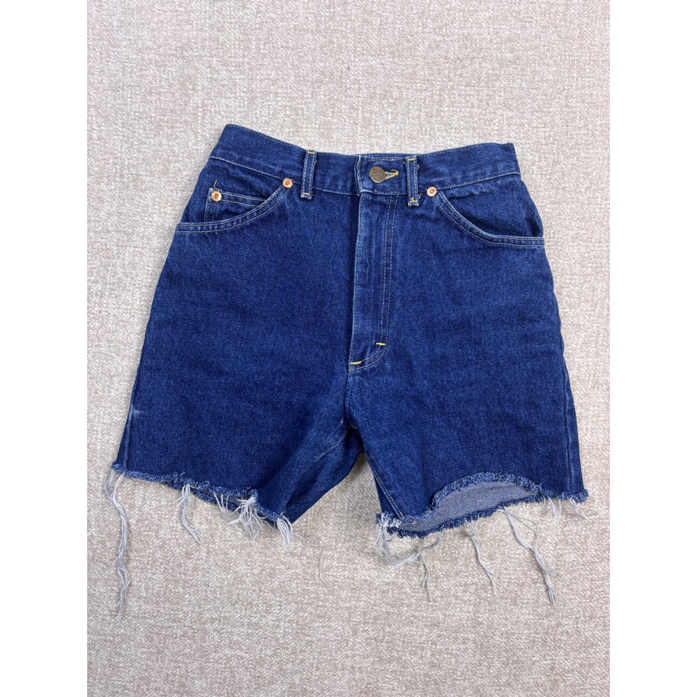 Vintage Lee Denim Shorts Womens 5P High Waisted Cut Off Raw Hem Made in USA Blue